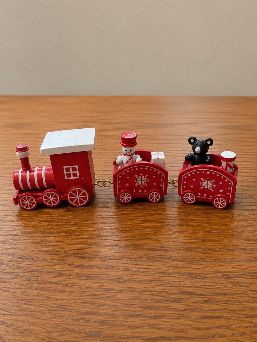 Mini Wooden Christmas Train Decor Red Holiday Snowman Bear Tabletop Decoration